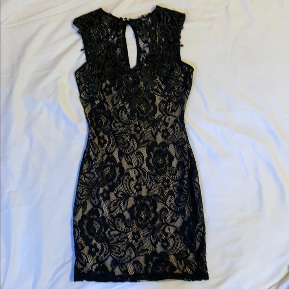 WINDSOR Black and Nude Lace Dress in XS